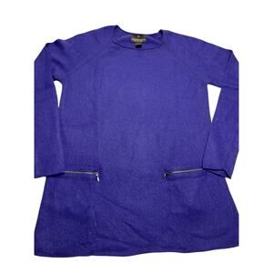 FENN WRIGHT MANSON Purple 100% 2 PLY CASHMERE PULLOVER SWEATER Lg Zip Pockets